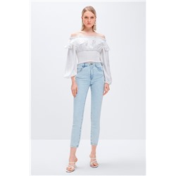 Vaquero skinny fit 7/8 de tiro alto Azul claro