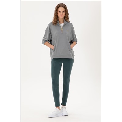 Kadın Gri Melanj Fermuarlı Sweatshirt