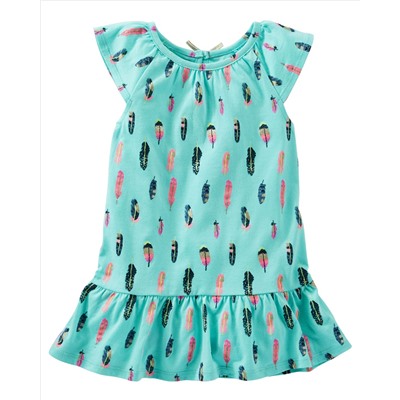 TLC Feather Print Ruffle-Hem Tunic