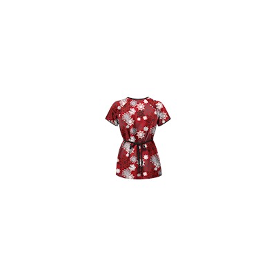 UA Festive Snowflakes Red Mock Wrap Scrub Top