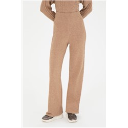Kadın Kum Melanj Loose Fit Triko Pantolon