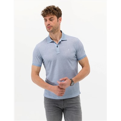 Mavi Slim Fit Dokulu Polo Yaka Tişört