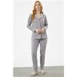 Sementa Gömlek Yaka Düğmeli Polar Pijama Takım - Gri 23K2221-76241.0001