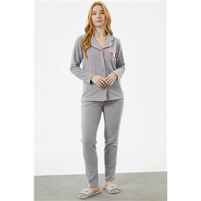 Sementa Gömlek Yaka Düğmeli Polar Pijama Takım - Gri 23K2221-76241.0001