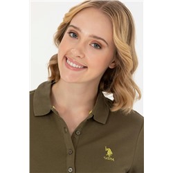 Kadın Haki Polo Yaka Basic Sweatshirt