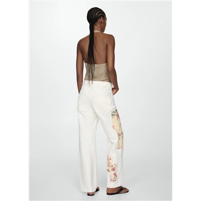 Jeans rectos parches flores
