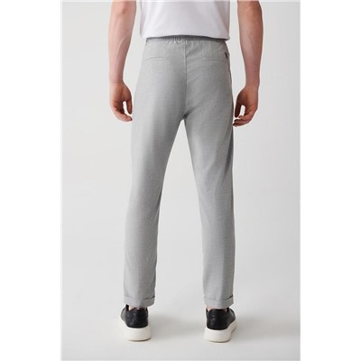 Açık Gri Yandan Cepli Beli Lastikli Bağcıklı Duble Paça Relaxed Fit Rahat Kesim Jogger Pantolon