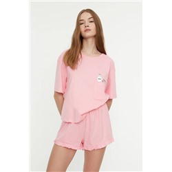 TRENDYOLMİLLA Pembe Baskılı Örme Pijama Takımı THMSS22PT0422