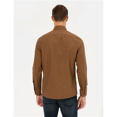 Kahverengi Slim Fit Uzun Kollu Gömlek