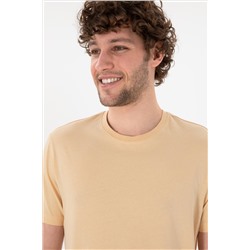 Erkek Regular Fit Bisiklet Yaka Bej Basic Tişört