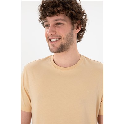 Erkek Regular Fit Bisiklet Yaka Bej Basic Tişört