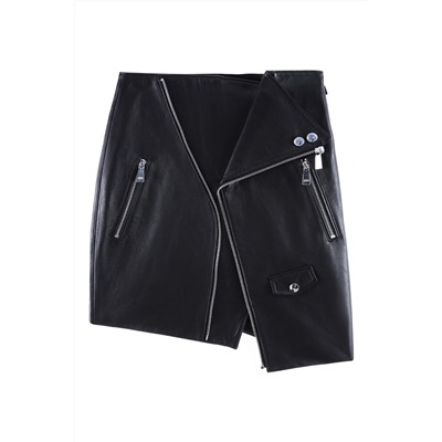Minifalda de piel de talle alto Negro