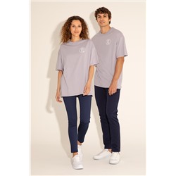Erkek Oversize Fit Bisiklet Yaka Gri Tişört