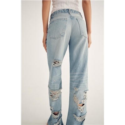 RIPPED MID-RISE WIDE-LEG TRF JEANS