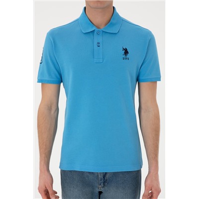 Erkek Slim Fit Polo Yaka Turkuaz Basic Tişört