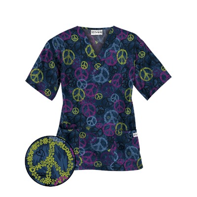 Happy Scrubs® Peace Out Navy Scrub Top