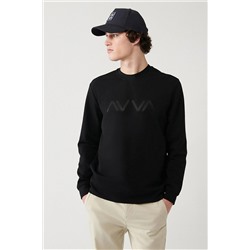 Avva Erkek Siyah Bisiklet Yaka Interlok Kumaş Baskılı Standart Fit Normal Kesim Sweatshirt A32y1324 A32Y1324