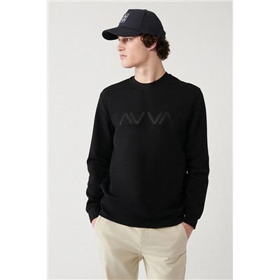 Avva Erkek Siyah Bisiklet Yaka Interlok Kumaş Baskılı Standart Fit Normal Kesim Sweatshirt A32y1324 A32Y1324