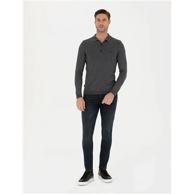 Antrasit Melanj Slim Fit Basic Kazak