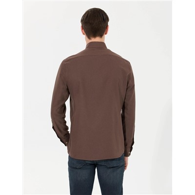 Kahverengi Slim Fit Uzun Kollu Gömlek