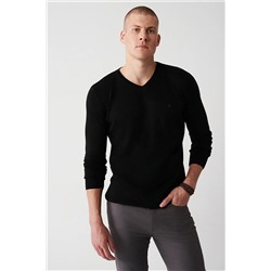 Avva Erkek Siyah V Yaka Tüylenme Yapmayan Regular Fit Standart Kesim Triko Kazak E005003