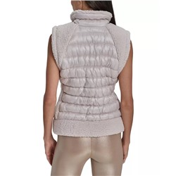 DKNY Sport Women's Sherpa-Trim Zip-Front Puffer Vest
