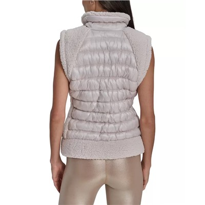 DKNY Sport Women's Sherpa-Trim Zip-Front Puffer Vest
