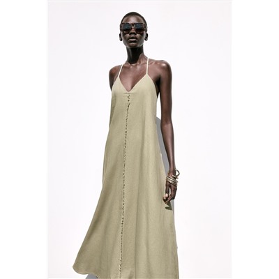 VOLUMINOUS LINEN BLEND MIDI DRESS