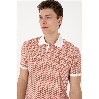 Erkek Regular Fit Polo Yaka Pudra Desenli Tişört