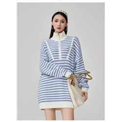 Удлиненный свитер фактурной вязки с воротником стойкой на молнии 💗