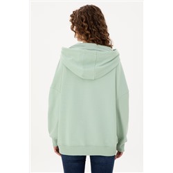 Kadın Su Yeşili Kapüşonlu Basic Sweatshirt