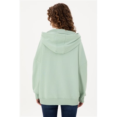 Kadın Su Yeşili Kapüşonlu Basic Sweatshirt