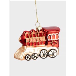 Игрушка елочная, 10 см, стекло, красная, Паровоз, New year