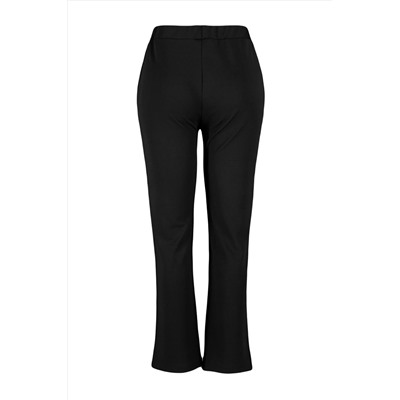 Siyah Straight Fit Yüksek Bel Krep Örme Büyük Beden Pantolon TBBAW24AR00008