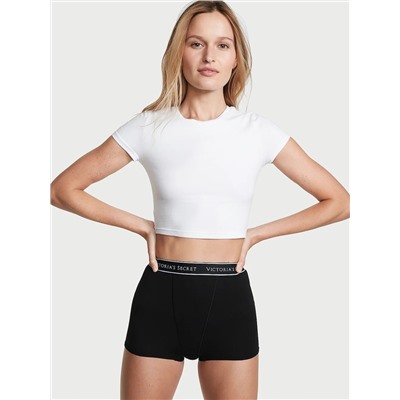 Logo Cotton High-Waist Boyshort Panty