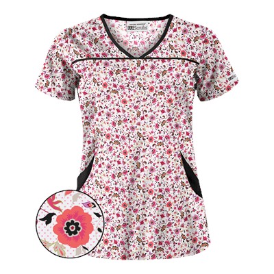 UA Ditzy Bouquet White Print Scrub Top