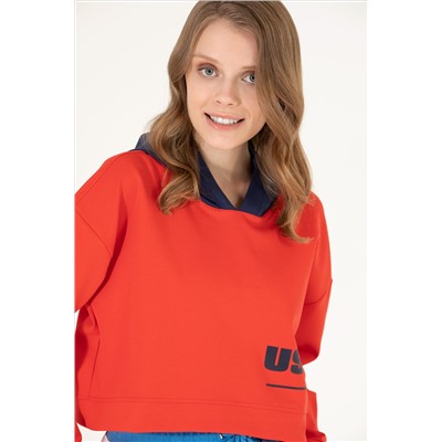 Kadın Kırmızı Kapüşonlu Sweatshirt