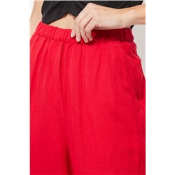 Pantalón recto 7/8 con cintura alta de lino Rojo