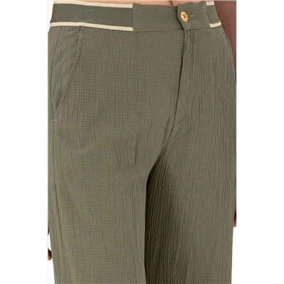 Kadın Koyu Haki Loose Fit Kanvas Pantolon