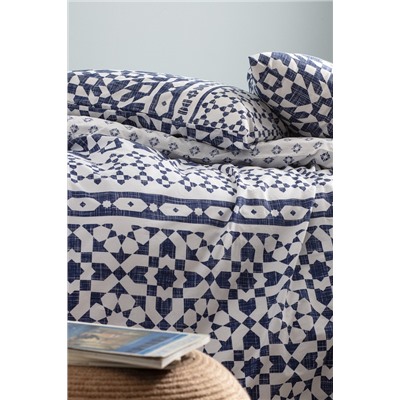 Deor King Size %100 Pamuk Ranforce Baskılı Nevresim Takımı - Lacivert