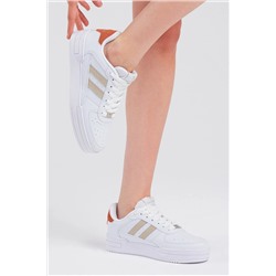 Tonny Black Unisex Beyaz Bej Yanı Çizgili Bağcıklı Rahat Kalıp Sneaker TBKA10