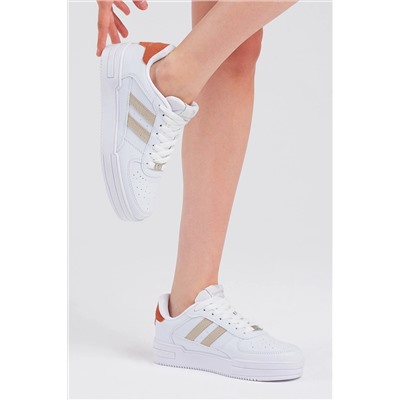 Tonny Black Unisex Beyaz Bej Yanı Çizgili Bağcıklı Rahat Kalıp Sneaker TBKA10