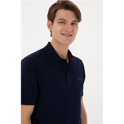 Erkek Regular Fit Polo Yaka Lacivert Basic Tişört