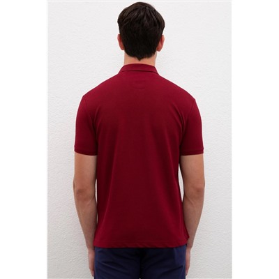 Erkek Plum Polo Yaka Basic T-Shirt