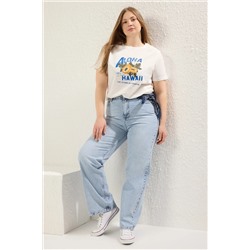 Mavi Yüksek Bel Geniş Paça Büyük Beden Jeans TBBSS24CJ00042