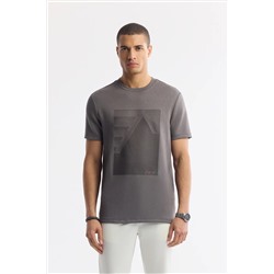 Avva, Erkek Antrasit Bisiklet Yaka Enjeksiyon Baskılı İnterlok T-Shirt A51Y1072