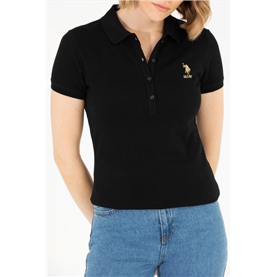 Kadın Siyah Basic Polo Yaka Tişört