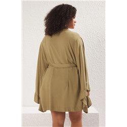 Haki Kolu Fırfırlı Volanlı Viskon Plaj Giyim Dokuma Büyük Beden Kimono&Kaftan TBBSS23DE00001
