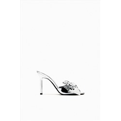 METALLIC HIGH-HEEL SANDALS WITH BOW
