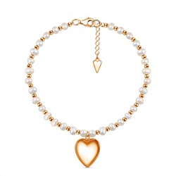 Браслет из золочёного серебра с пресноводным культивированным жемчугом - Сердце 251-20-211-18з